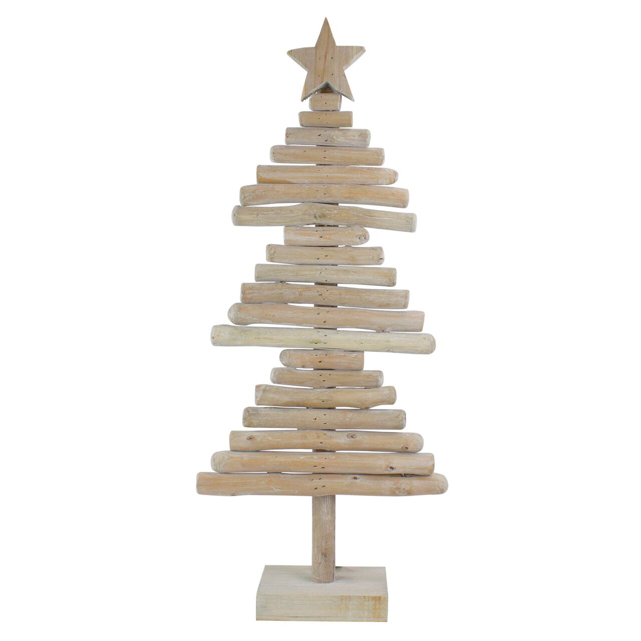 25.5" Distressed Rustic Wooden Christmas Tree with Carved Star Topper